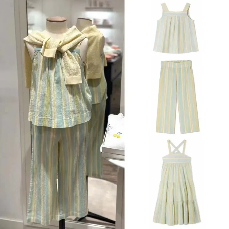 

Pre-sale (Ship in May) 2024 BP Summer Baby Girls Dress Colorful Striped Dress Suspenders Vest & Pants Baby Girl Outfit Set Dress