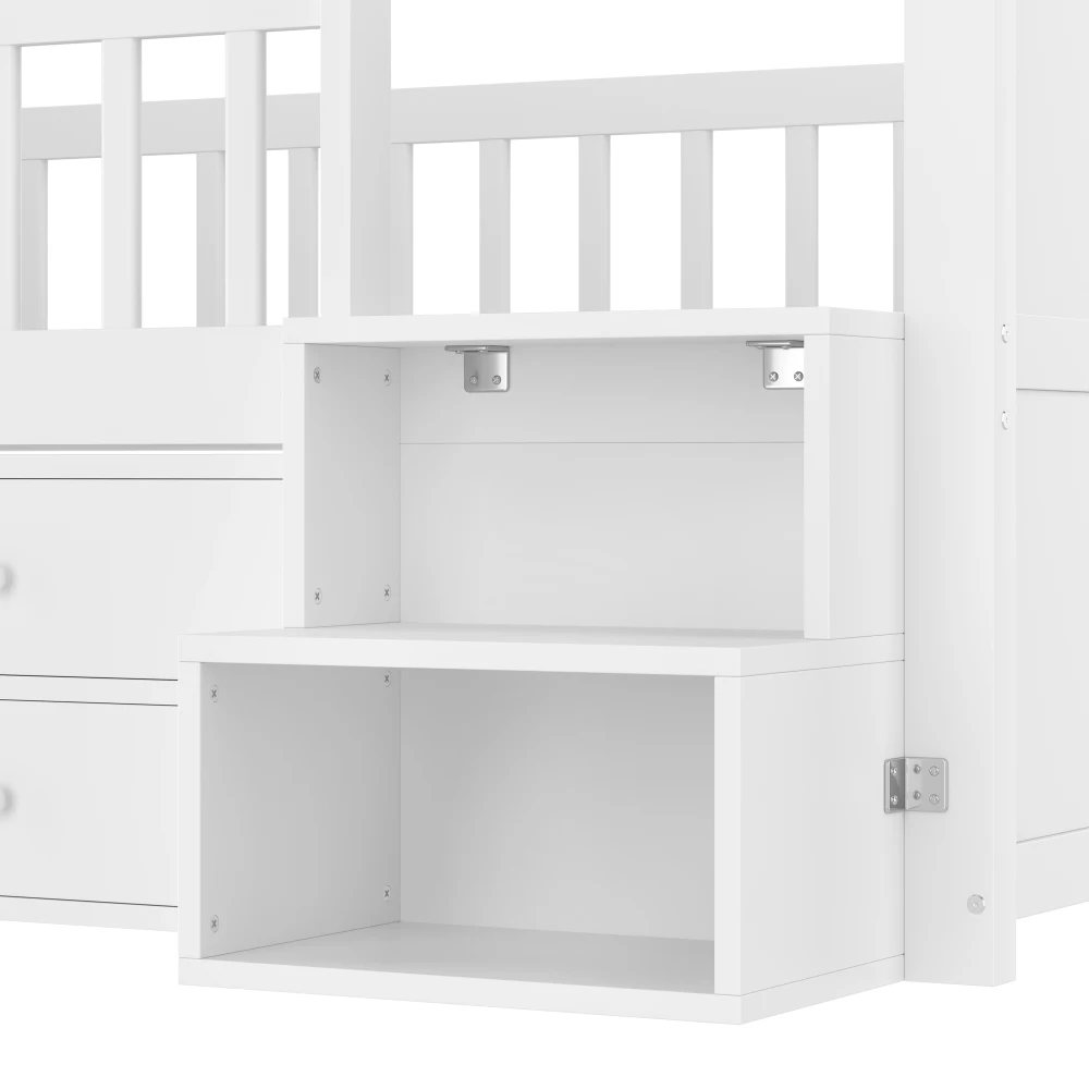 Modernes Schlafzimmer-Halbhohenbett, 90 x 200 cm, Hausform, Fenster, 4 Schubladen, LED-Lichtleiste, Lagerführung, ohne Matratze, weiß – Detail 11