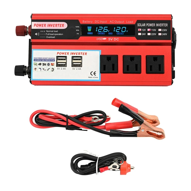 

4000W Car Power Inverter Sine Wave DC 12V To AC 110V 120V Solar Converter 4 USB Converter US Plug