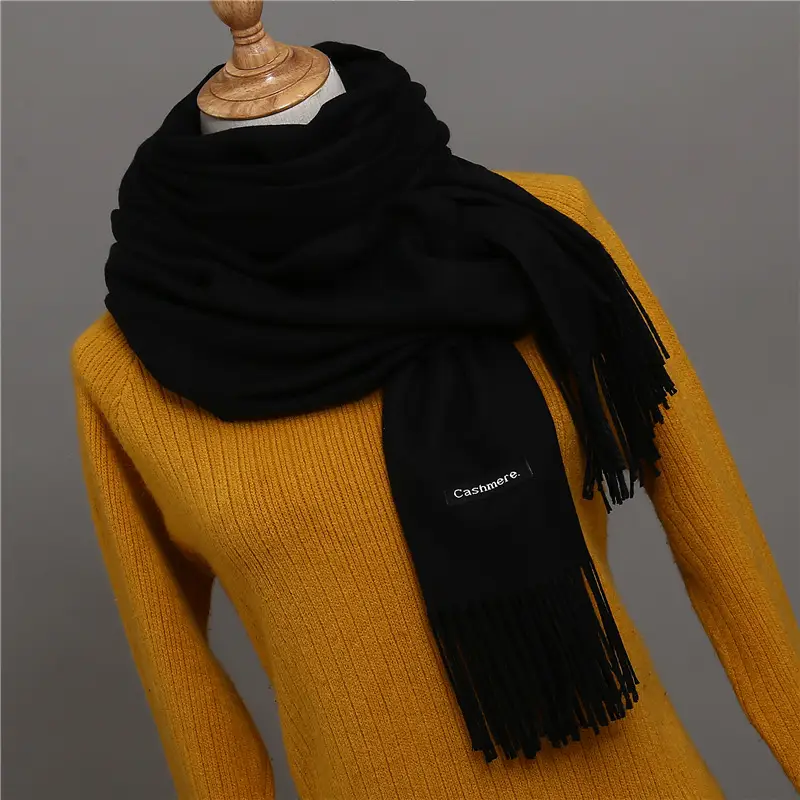 Solid Color Cashmere Scarf for Men Winter Pashmina Warm Neckerchief Navy Black Gray Men's Business Scarves Male Bufandas Shawls - Image 3