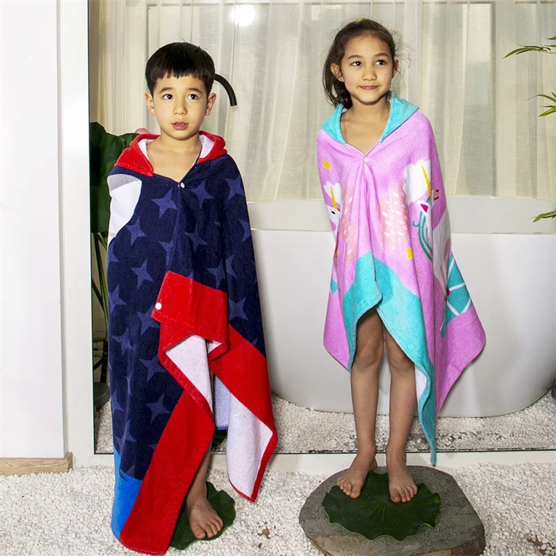 Baby Cute Cartoon Bath Kid Hooded Cloak Bathrobe Cotton Soft Comfort Beach Towel Baby Children Swimming Towel Robes Gift