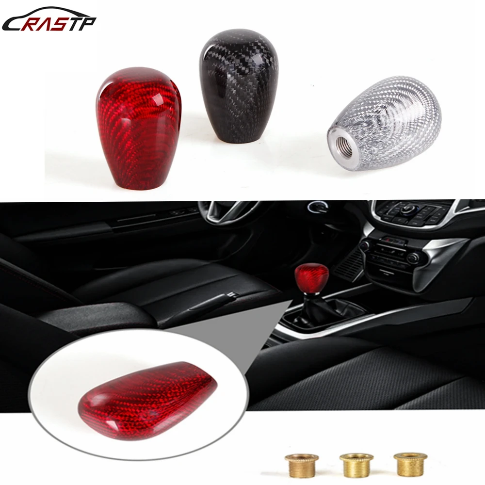 

RASTP-Universal Carbon Fiber Oval Manual Gear Shift Knob With Adapter for Most Car Decorations Classic JDM Style RS-SFN105