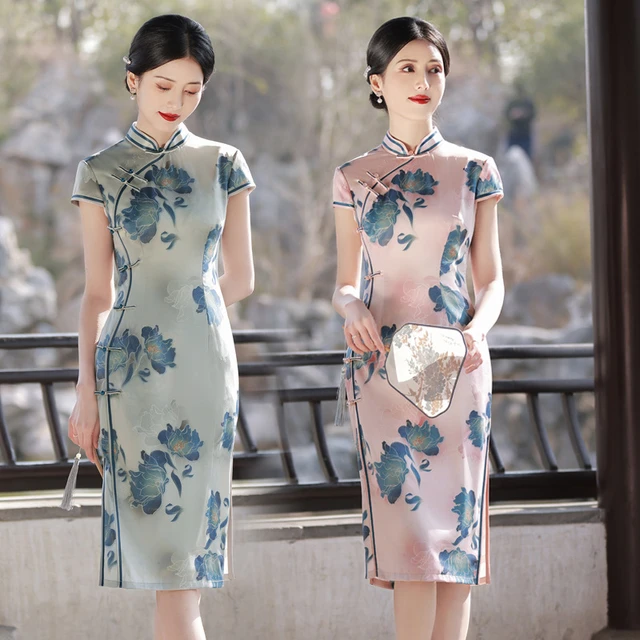 Mid-length Modern Improved Cheongsam Chinese Style Daily Retro Modified  Silk Qipao Mother Summer Dresses Woman 2022 for Wedding - AliExpress