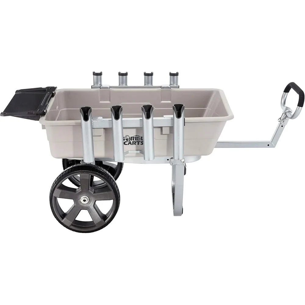 Heavy Duty Fishing Cart Marine Utility Wagon All Terrain Tires with Rod Holders and Foldable Bait Tray 200lb Capacity