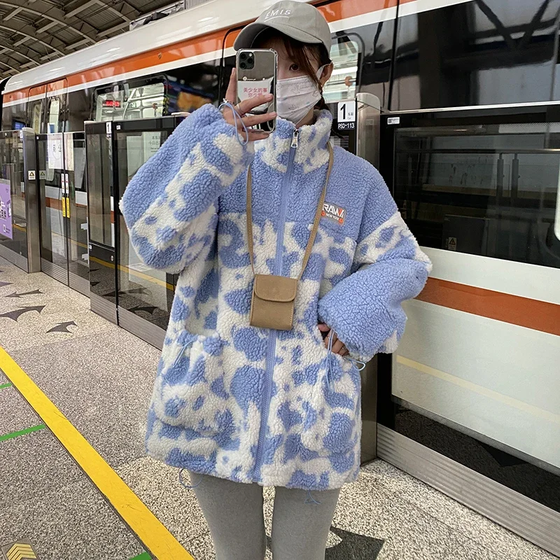 Women Casual Loose Korean Winter Lamb Wool Coats New Winter Overcoat Ladies Thick Warm Down Cotton Mid-length Coat Parkas Jacket