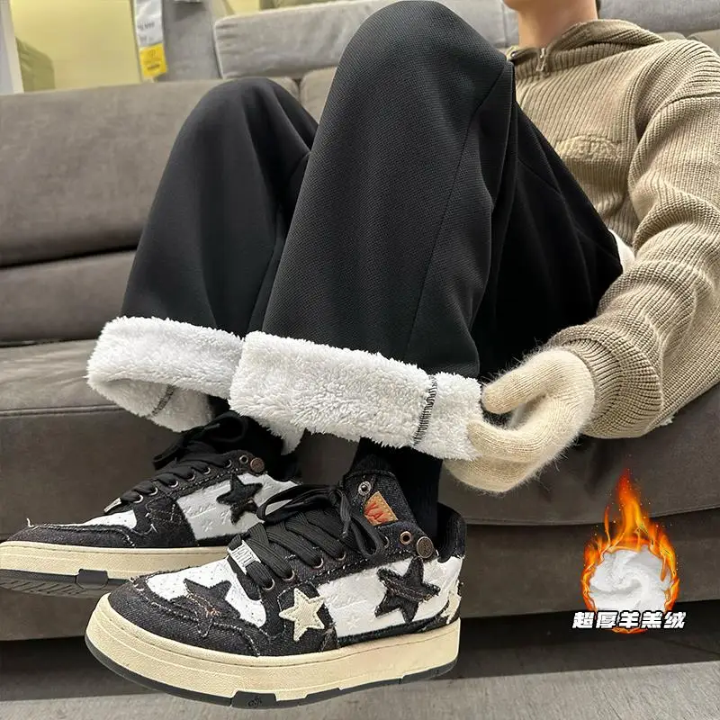 

Меховые корейские модные мешковатые спортивные брюки капменты Y2k уличная одежда зимние штаны из овечьей шерсти для бега винтажные штаны шаровары Одежда