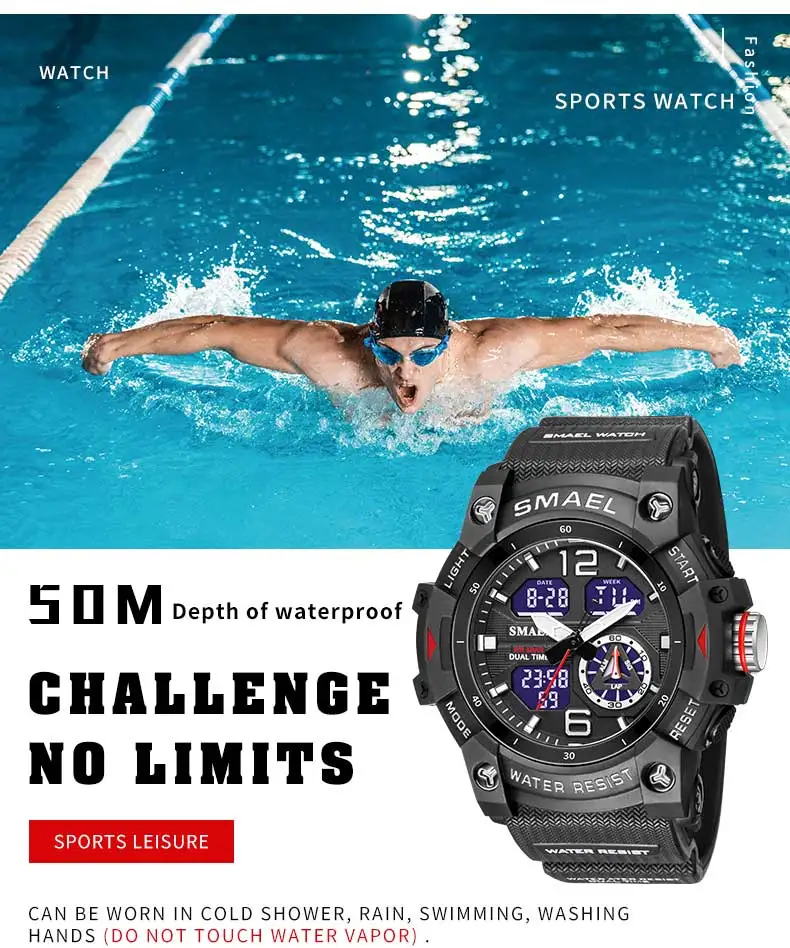 Smael Sport uhr Militär Armbanduhr für Männer Alarm Stoppuhr führte digitale Hintergrund beleuchtung Dual Time Display wasserdichte Uhr Männer – Detail 2