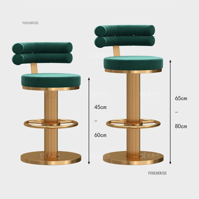 Italian Velvet Bar Stools Household High Kitchen Stools Light Luxury Creative Rotating Lift Bar Chairs Cash Register High Stool