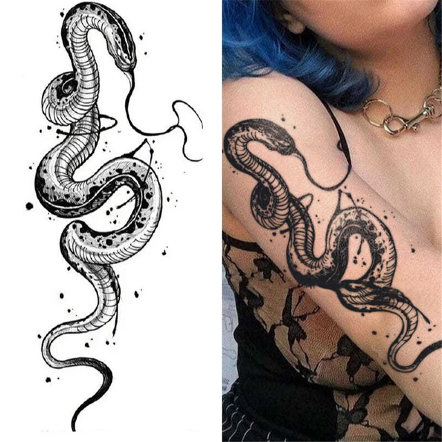 Cheap 4pcs Summer Snake Flower Temporary Tattoos Sticker Waterproof Cool  Dark Style Unisex Water Transfer Fake Tattoo Women Accessory | Joom