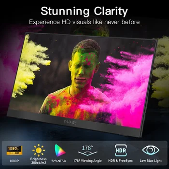 15.6 inch Portable Monitor for Laptop, 1080P 72 NTSC 100 sRGB USB C HDMI Travel External Second Computer Screen with HDR 3