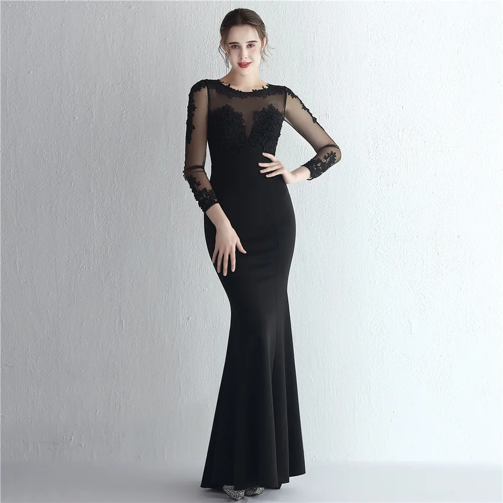 Women's Boat Neck Long Sleeve Handmake Wedding Mermaid Lace Beaded Formal Evening Gown