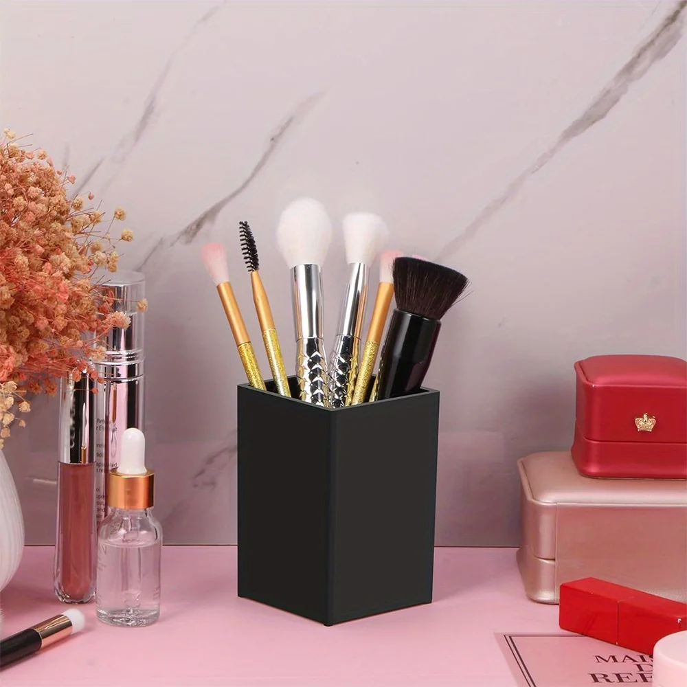 Acrylic Pencil Pen Holder Desk Holder Makeup Brush Storage Case Initial Name Rose Gold 26 Letters Pattern Make Up Organizer Box 3
