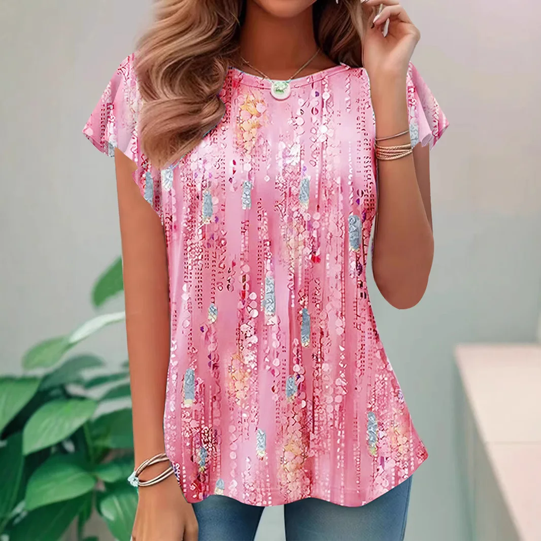 Women Floral Print Short Sleeve Summer T Shirt