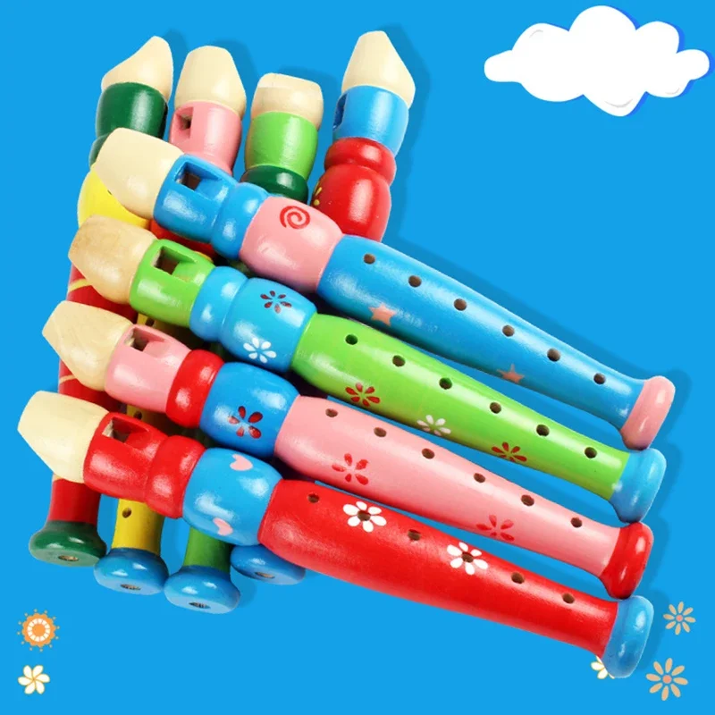 1pc 20cm/7.87in Colorful Wooden Flute Music Instrument Trumpet Buglet Hooter Kids Educational Learning Musical Toys for Children 4