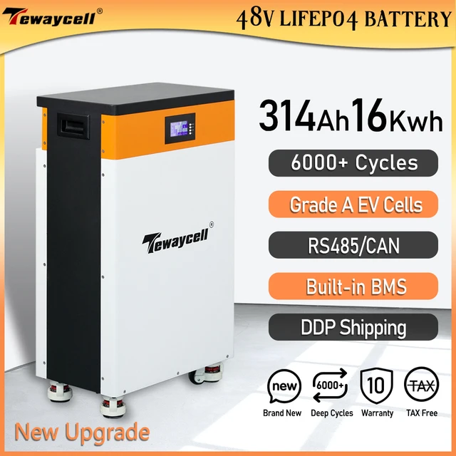 Tewaycell 51.2V 314Ah 16KWh Lifepo4 batterie 48V 15KWh Pack Powerwall intégré BMS ESS système de stockage solaire d'énergie domestique ue sans taxe 1