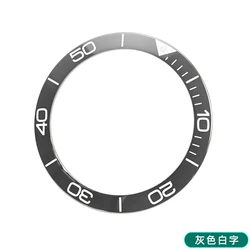 Elegant Ceramic Bezel with Luminous Accent - Black, Green, Blue Bezel Insert Ring - 41mm Dial 39x31.2mm (Grey - White)