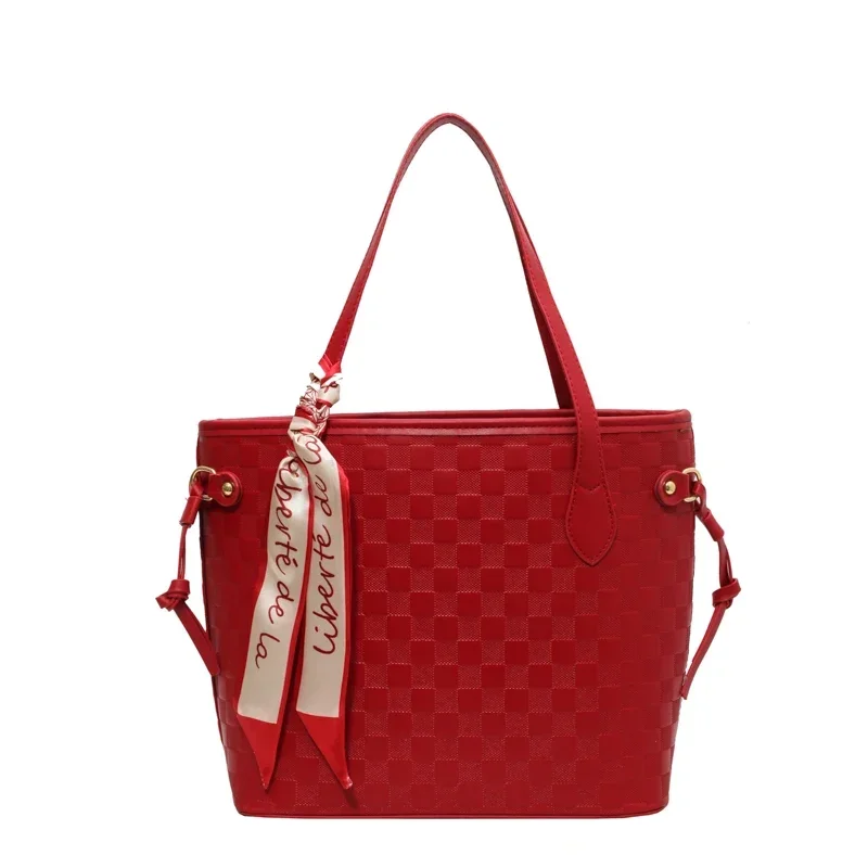 thumbnail image 1 of Bolso de mujer nuevo de PU con botón magnético 2024, tendencia de moda, bolso de hombro, bolso de viaje de ocio, diseño minimalista, rojo, gran capacidad, 1 of 5