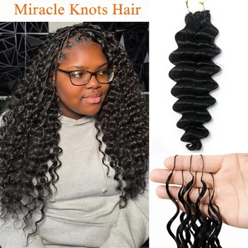 Pre-divided Bulk Hair for Braiding Deep Wave Crochet Human Hair Knotless Miracle Knots Hair Extensions Boho Braids Invisible 1