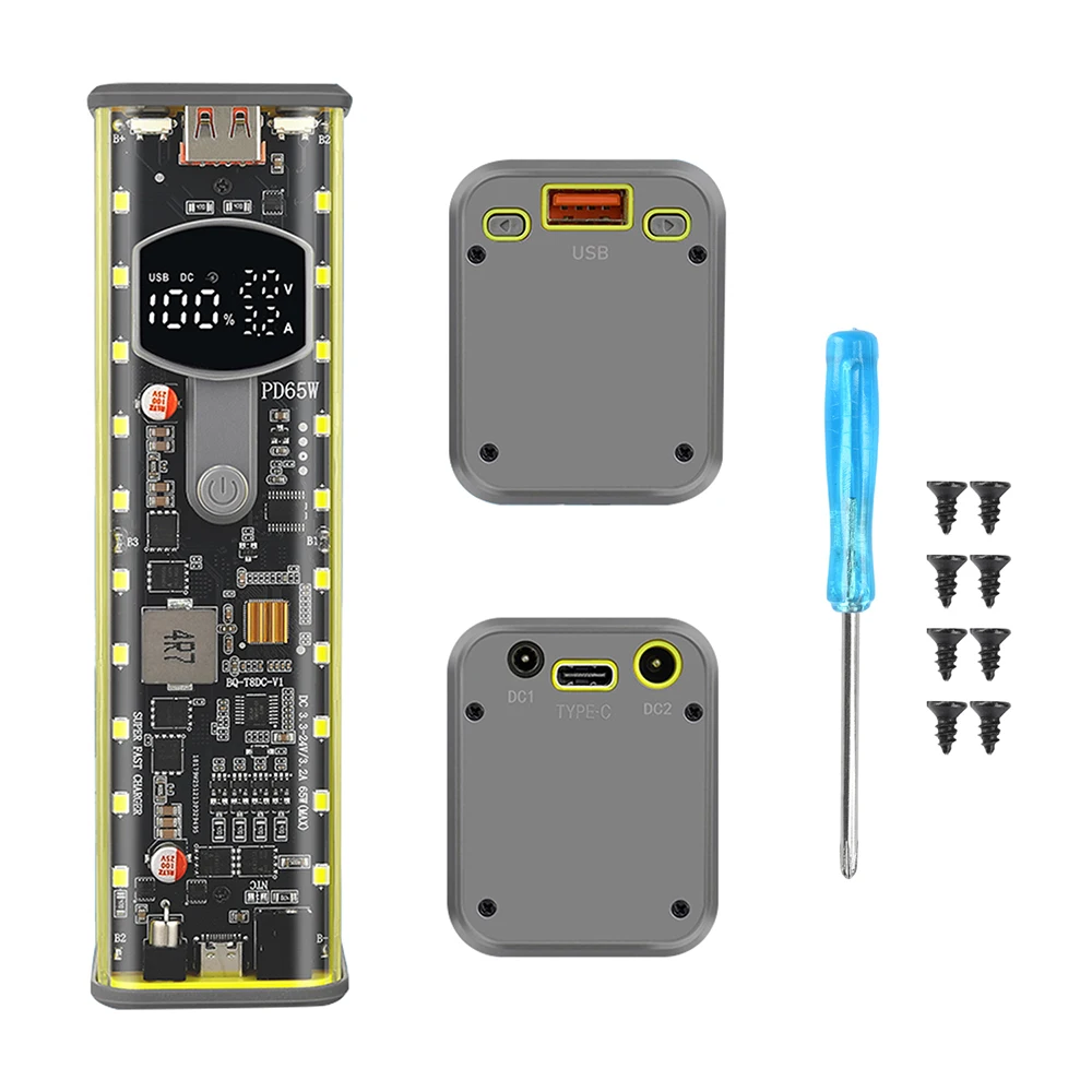 Kit Power Bank PD65W PD45W, Scatola Portabatterie 8*18650, Caricabatterie Rapido con Luce LED USB+Type-C - immagine 6