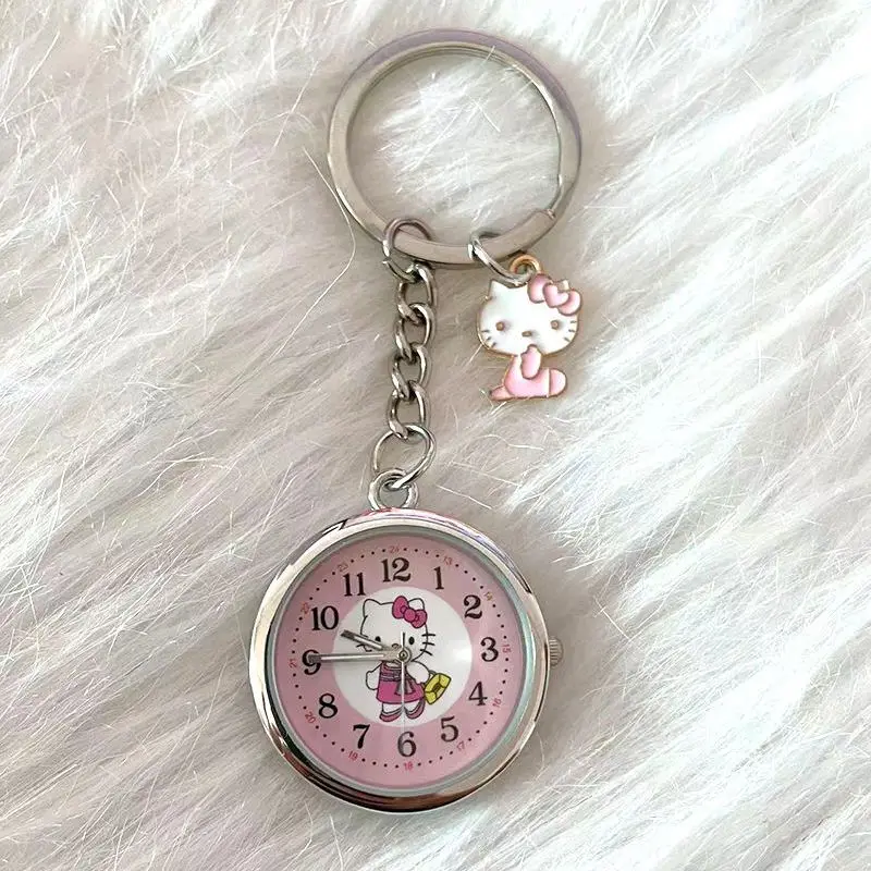 

Sanrio Keychain pocket Watch Hello Kitty Unisex Round Dial Quartz Analog Nurse Medical Keychain Pocket Watch Man Women Gifts
