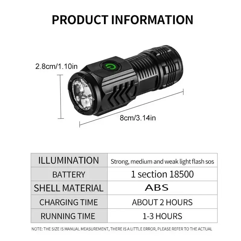 รูปสินค้า ไฟฉายพกพา 3 LED ชาร์จได้ กันน้ำ