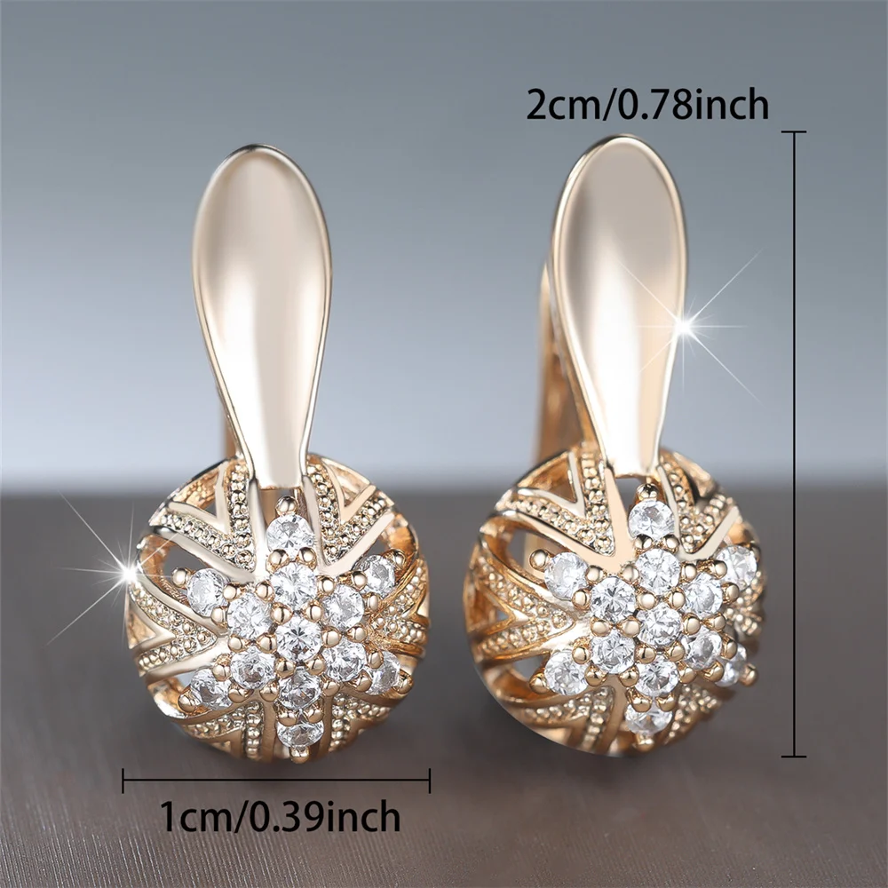 White Zircon Round Stone Flower Hoop Trendy Earrings For Women Vintage Gold Color Fashion Ear Buckle Wedding Jewelry Party Gifts