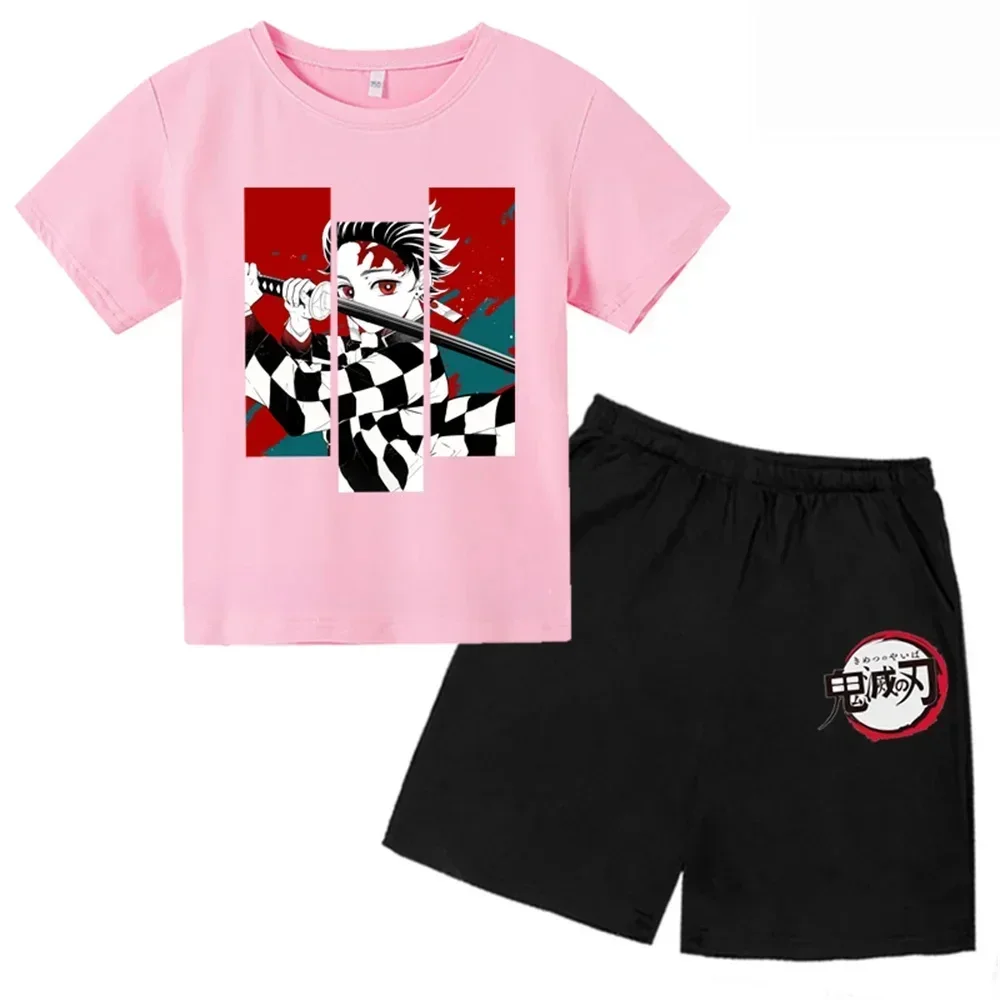thumbnail image 1 of Conjunto de camiseta y pantalones cortos con estampado de Kamado Nezuko de Demon Slayer para adolescentes y niños, ropa de manga corta para niños y niñas, 1 of 5