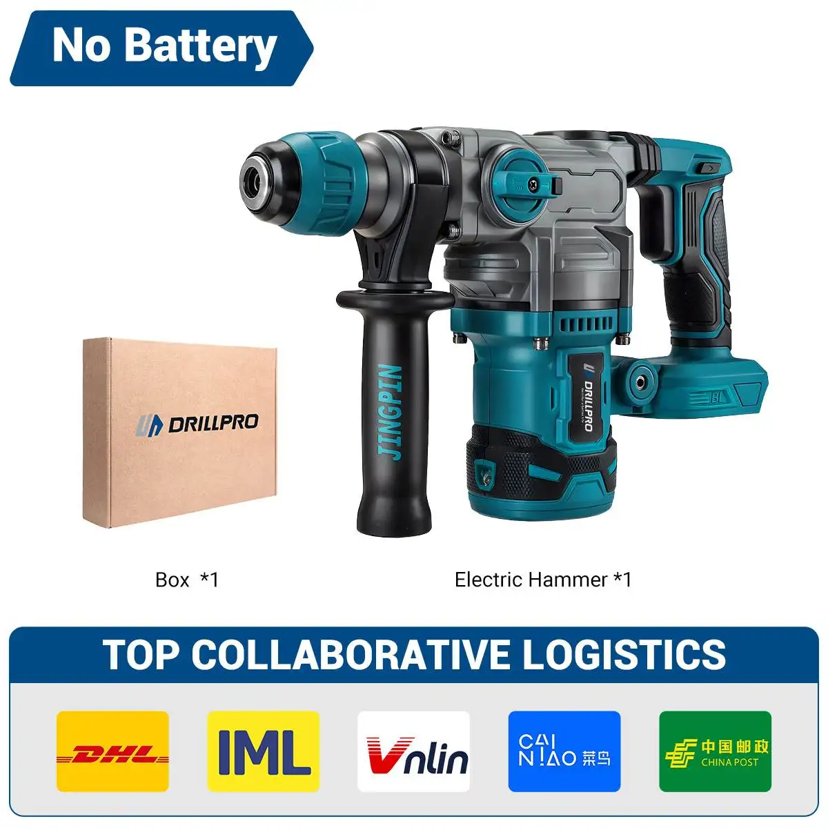 Drillpro Brushless Electric Hammer Drill 26mm Cordless Rotary Hammer Handheld Impact Drill Power Tool For Makita 18V Battery 6