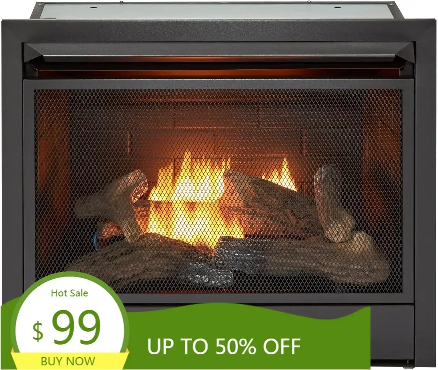 Ventless 26,000 BTU Heats 1,350 Square Feet Dual Fuel No-Clearance Gas Fireplace Insert with Remote Control, Black