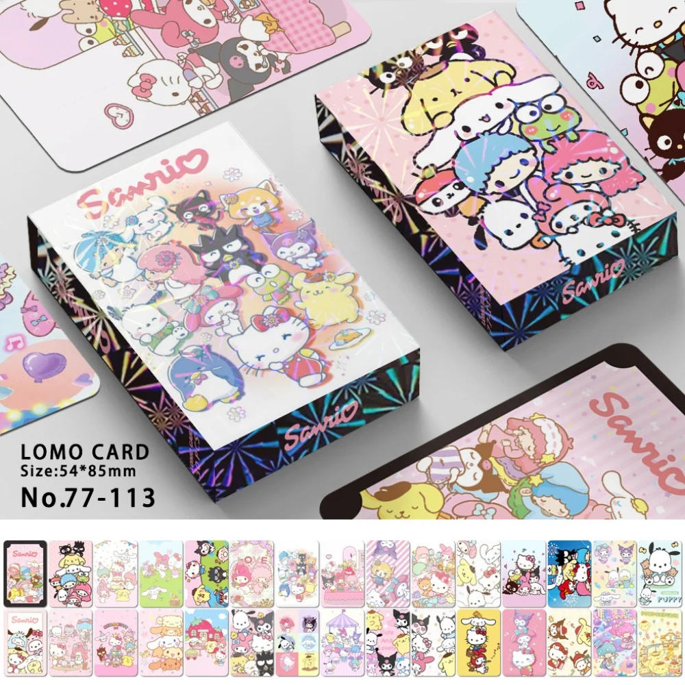 30pcs/Box Sanrios Hello Kitty Card Kawaii Kuromi Cute Little Laser Cards Classic Postcard Souvenir Collection Girl Birthday Gift