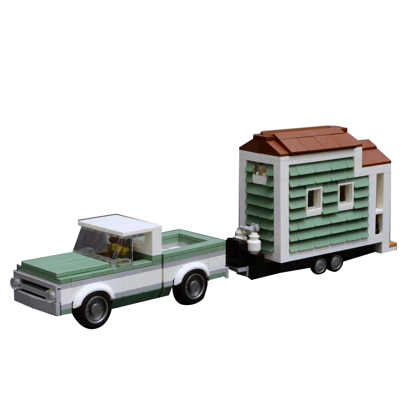 Moc City Truck Chevroleted 1970 C10 Trailer Tiny House Technical Car Model Building Blocks Giocattoli Per Bambini Regalo Di Natale