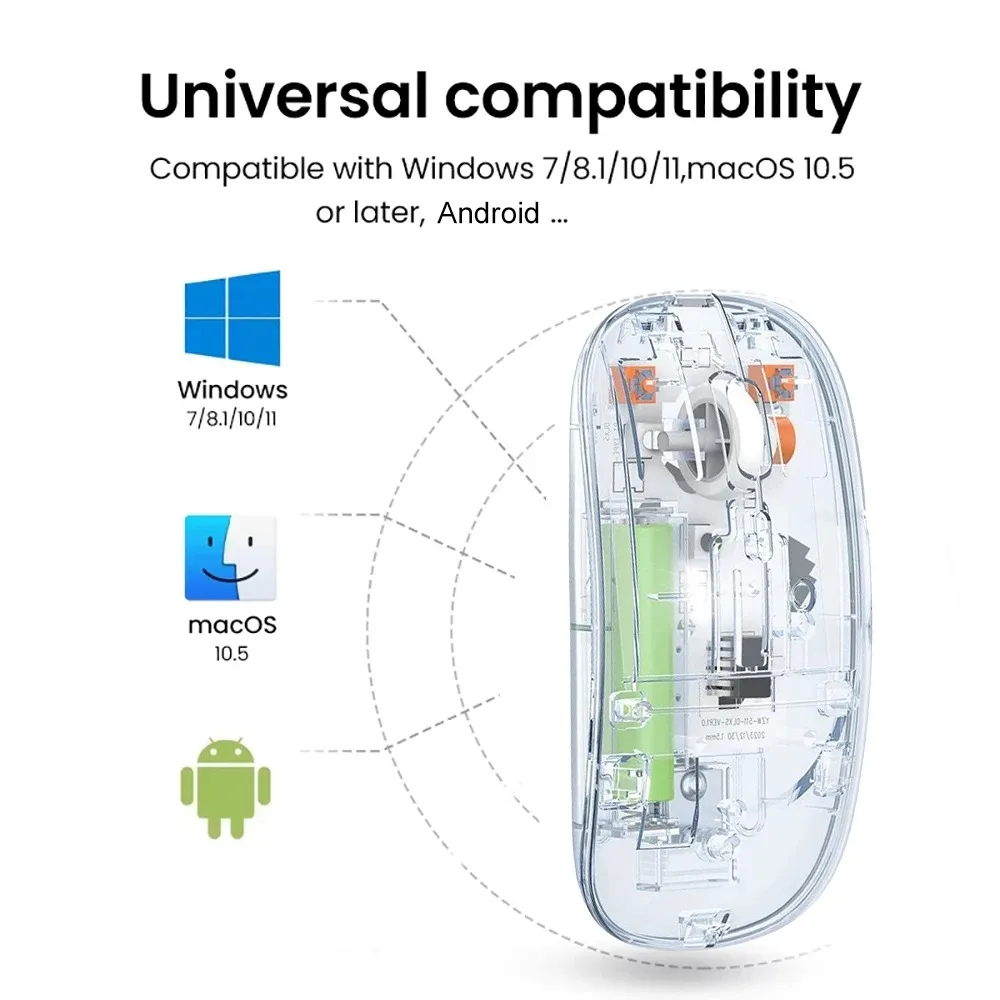 Wireless Mouse Bluetooth Mouse 2.4G Dual-Mode Transparent 1600 DPI Silent Rechargeable Mice for PC Laptop Macbook