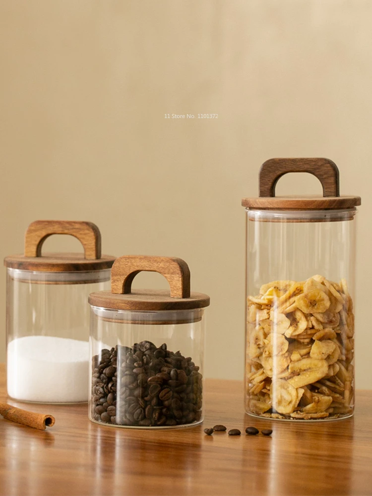 Kitchen Storage Glass Jar Container Set  Small Glass Container Wood Lid -  250 Glass - Aliexpress