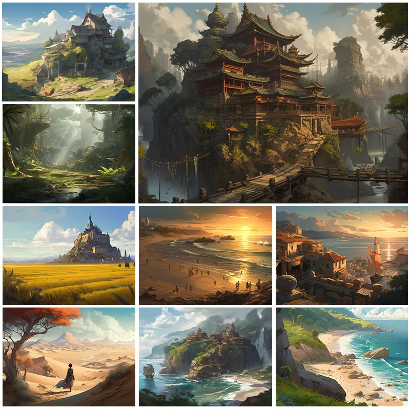 

landscape 5d diamond painting mountain sea sunset Diamond Painting Inlaid Full Diamond Embroidery Painter Home Decoration