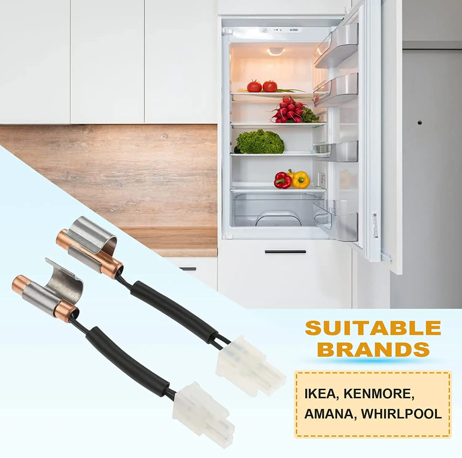 Walmine Refrigerator Thermistor Replacement (2-Pack) - Compatible With Kenmore, Whirlpool, Amana, Ikea Models