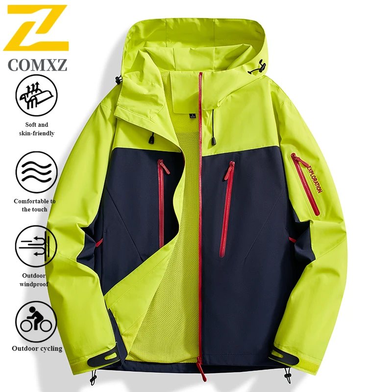 EiAO Jacket Couple's Taped Seam Spring Autumn Waterproof Windproof Outdoor Coat with Zippered Pockets for Hiking Camping Fishing
