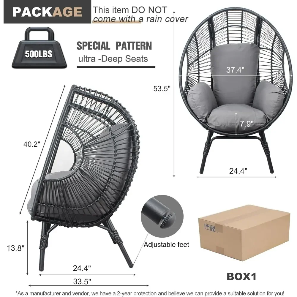 Outdoor Egg Chair Wicker Oversized Egg Basket Chair with Stand Lounger Chairs with Cushion Capacity for Patio Garden Backyard 2
