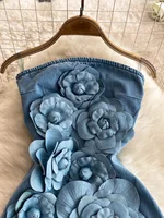 Spicy Girl Street Sle Handmade Denim Tube Top Jumpsuit Flared Long Pants High Waist Commute Sle Regular Thin - Image 2