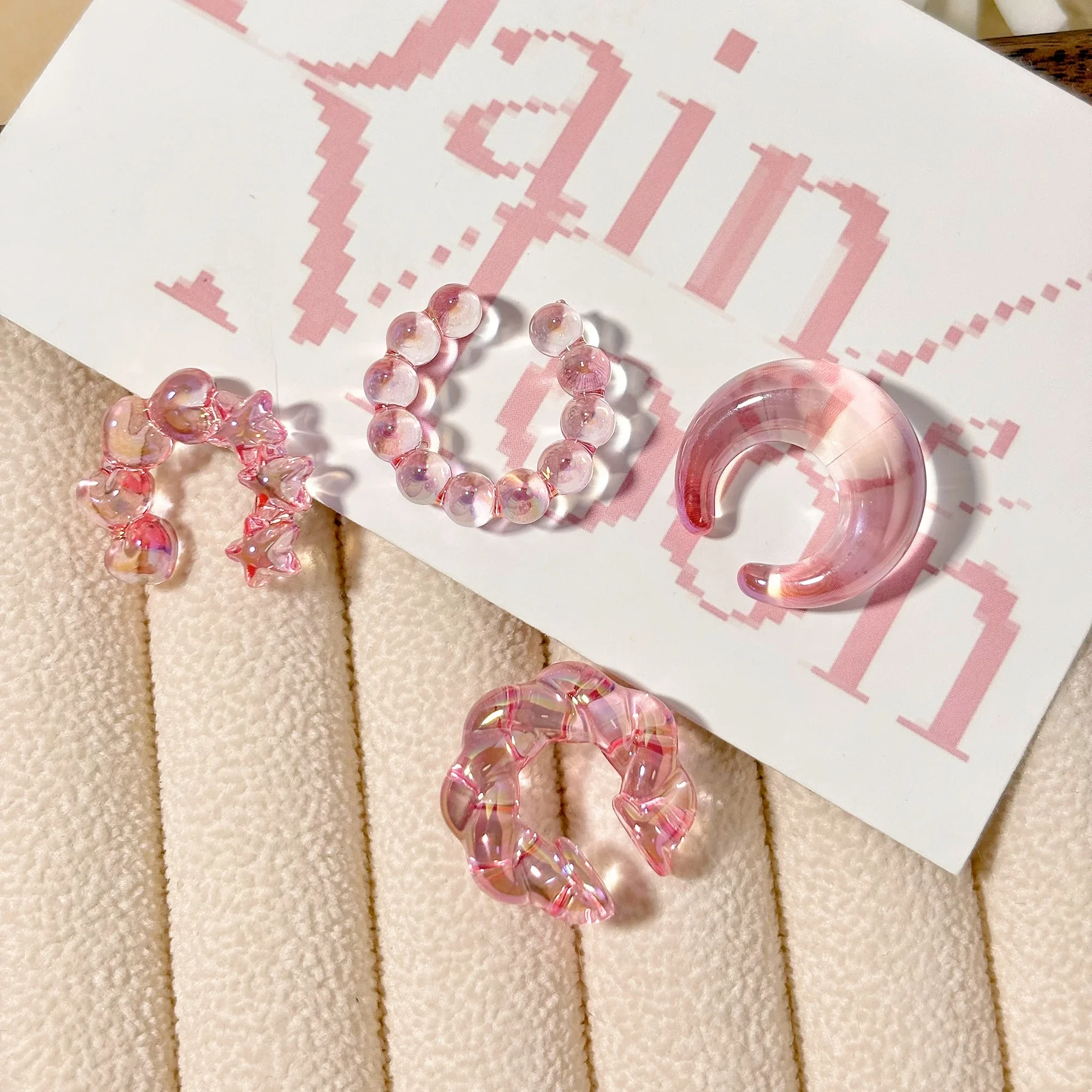 4PCS Women Threadless Ear Cuffs Set Fashion Europe US Transparent Colorful Dopamine Irregular C Shape Clip On Earrings Jewelry