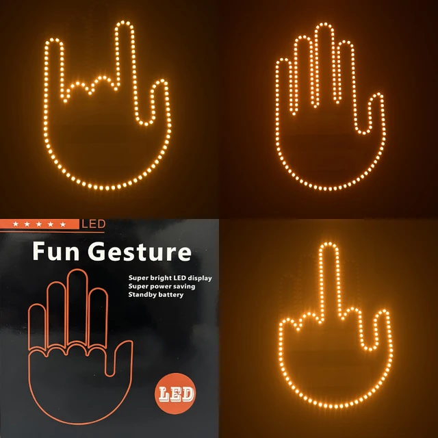 New LED Illuminated Gesture Light Car Finger Light With Remote Road Rage  Signs Middle Finger Gesture