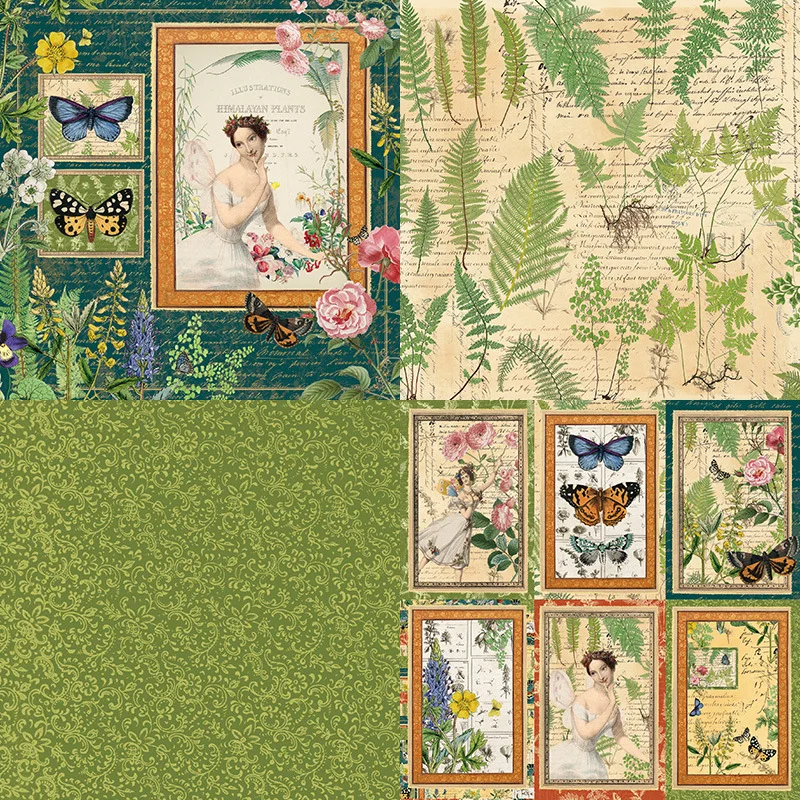 24Sheets/Set Vintage Flower Material Ppaper DIY Scrapbooking Journal Base Collage Photo Props Gift Wrapping Decoration Paper