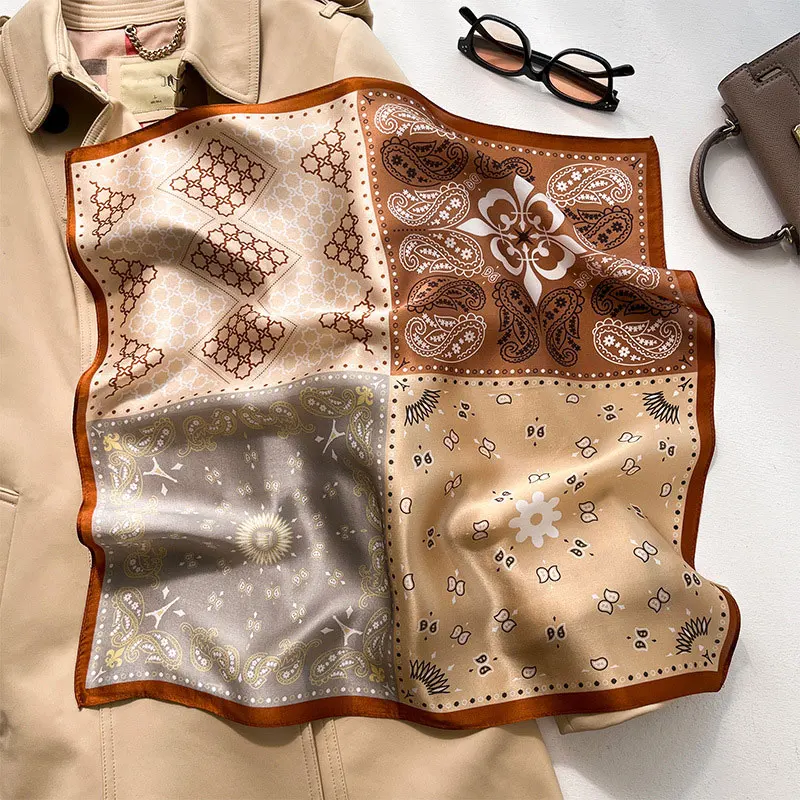 100% Pure Silk Square Scarf Women Dot Print Neckerchief Bandana