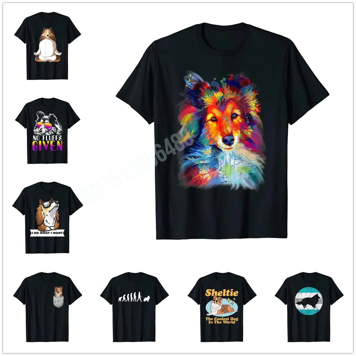 Splash Art Shetland Sheepdog Cute Sheltie T-Shirt 100% Cotton Men