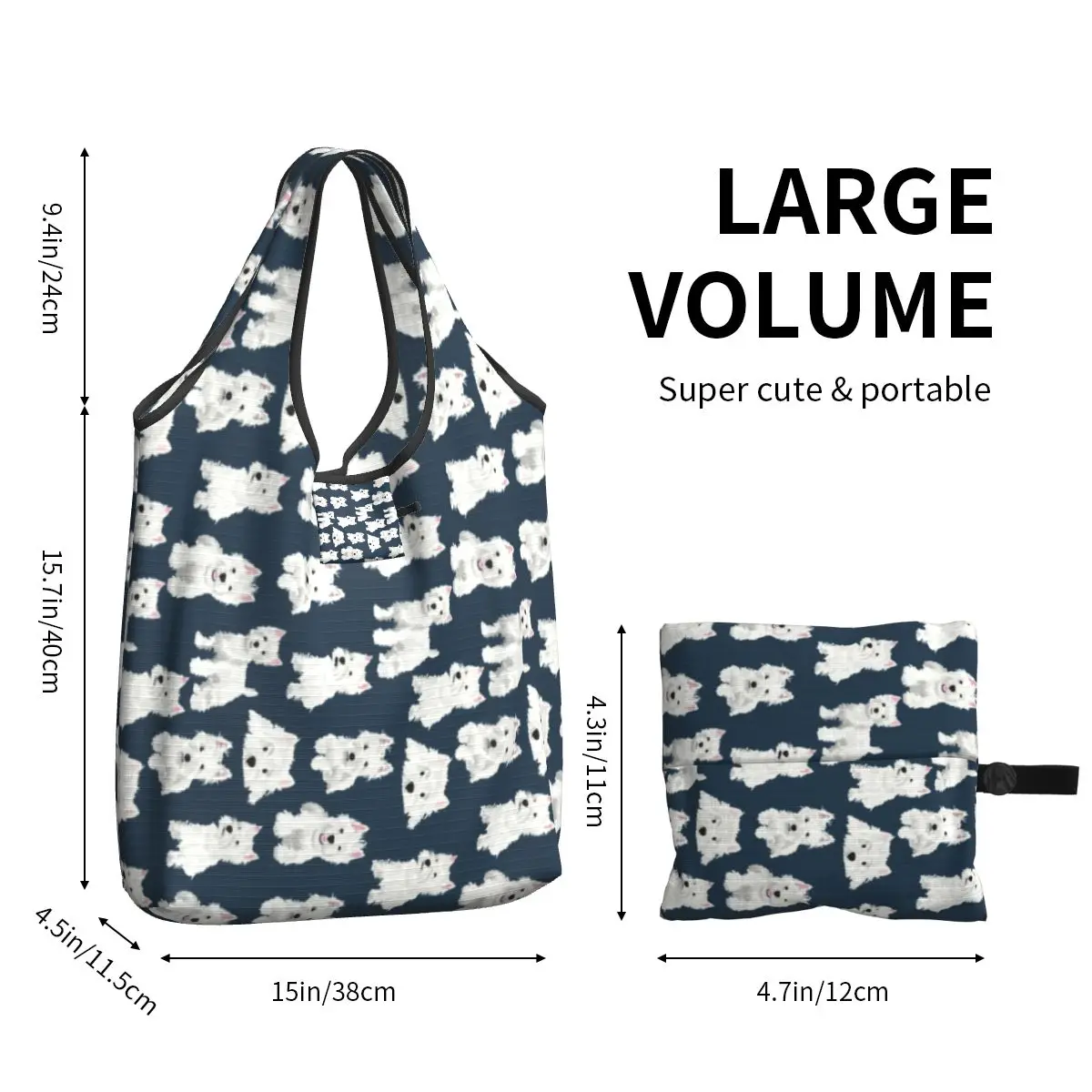 Funny Print West Highland White Terrier Dog Tote Shopping Bags Portable Shopper Shoulder Westie Puppy Handbag