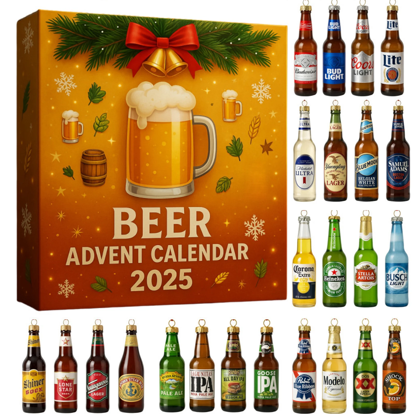 2025 Whiskey Advent Calendar with 24 Ornament Christmas Countdown Calendar 24 Days Christmas Countdown Calendar for Xmas Gifts @