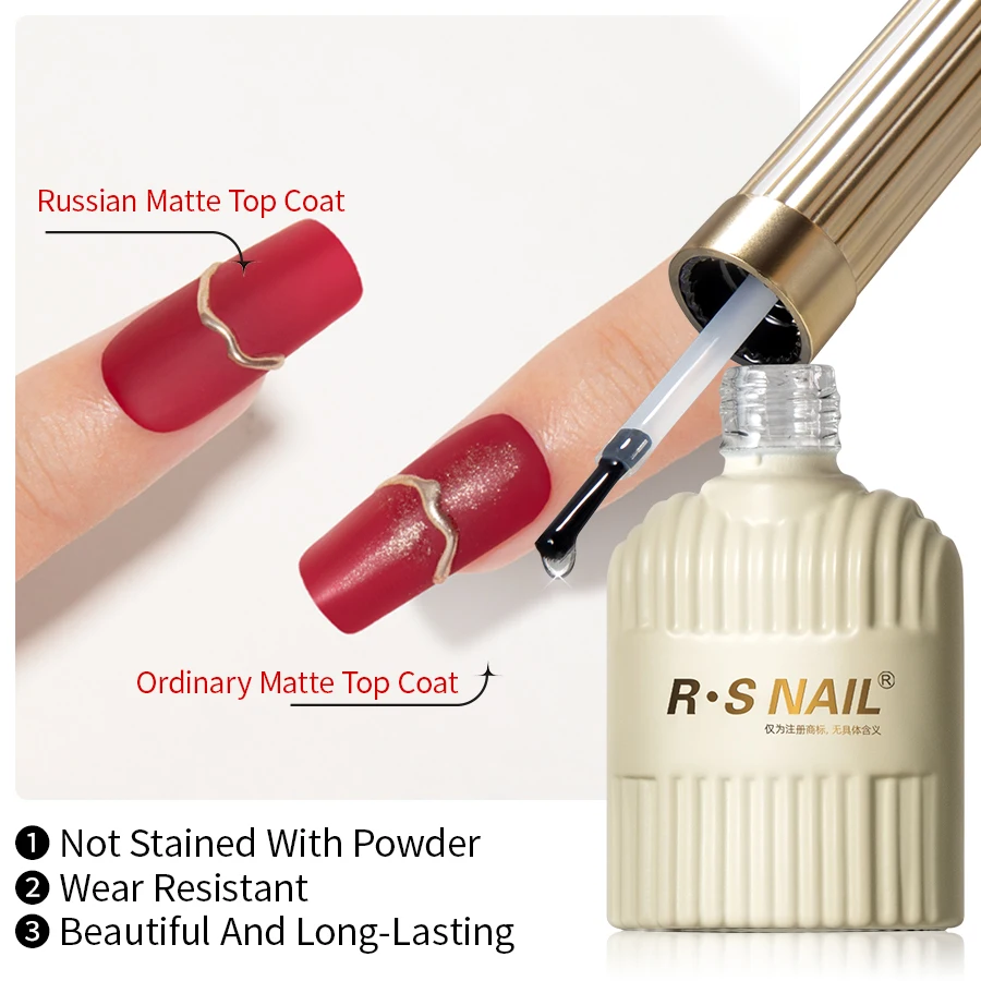 RS NAIL Russian Matte Top Coat Gel Nail Polish 10g Frosted Non Stick Powder Mat Top Coat Nail Art LED UV Semi Permanent Seal Gel 3