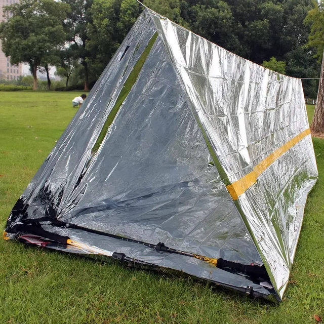2 Person Emergency Shelter Bivy Survival Tent Kit Mylar Tube Tent Sleeping Bag Waterproof Outdoor SOS Thermal Blanket Reusable 6