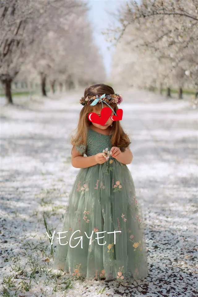 green emerald velvet dress Sage Green Girl Dress 1st Toddler Wedding Birthday Holiday J750 Pink / child-12