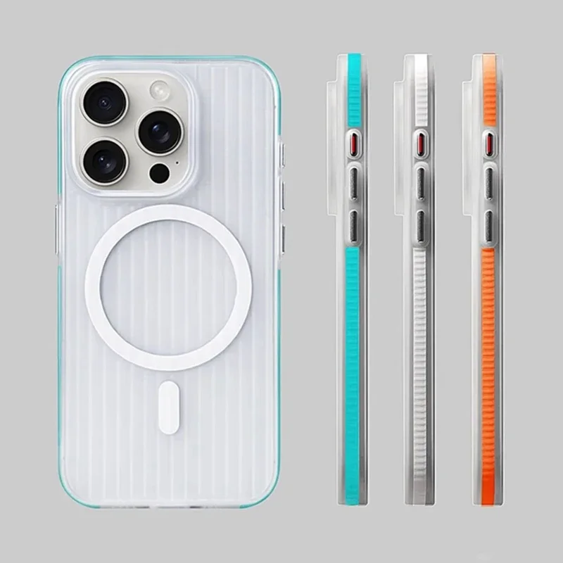 Geometric 3D Stripes Wireless Charging Phone Case with Anti-Fall Bumper and Frosted Finish