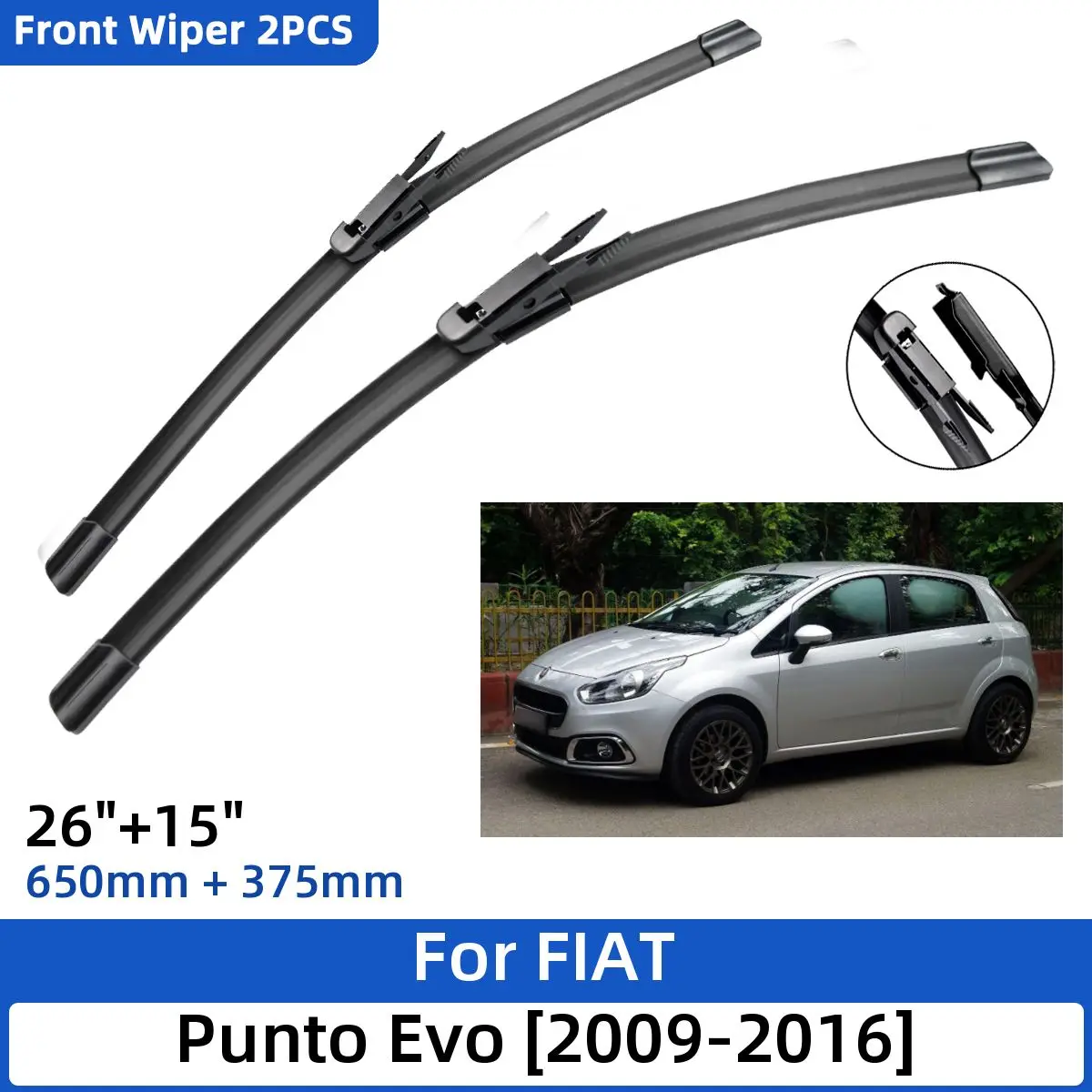 2PCS For FIAT Punto Evo 20092016 26"+15" Front Wiper Blades Windshield